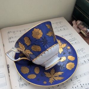 Royal Tuscan Blue and Gold Floral Teacup and Saucer